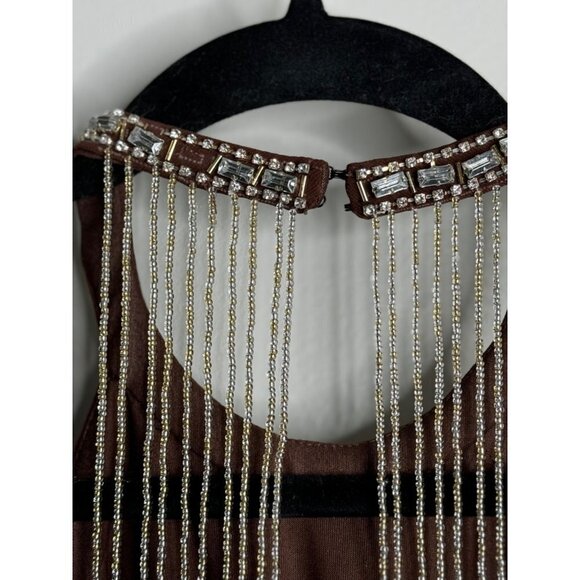 Mac Duggal IEENA 26518 Beaded Halter Neck Trumpet Gown Dress Chocolate Size 8 - Picture 9 of 10